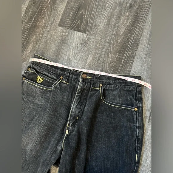 Eight 732 vintage denim embroidered baggy Y2K jeans gold blue oversized fit 36 - Picture 6 of 10